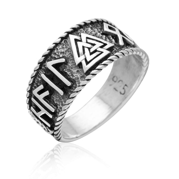 Explore 925 Sterling Silver Valknut and Runes Oxidized Ring