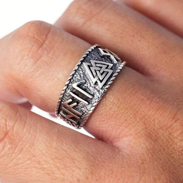 Explore 925 Sterling Silver Valknut and Runes Oxidized Ring