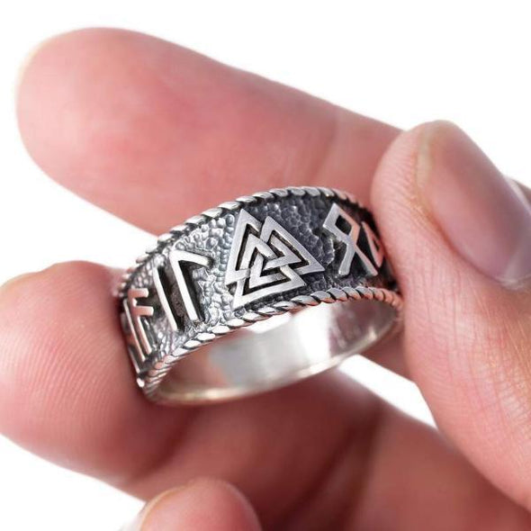 Explore 925 Sterling Silver Valknut and Runes Oxidized Ring