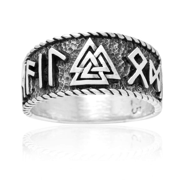 Explore 925 Sterling Silver Valknut and Runes Oxidized Ring