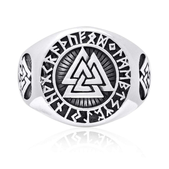 Explore 925 Sterling Silver Valknut and Runes Signet Ring