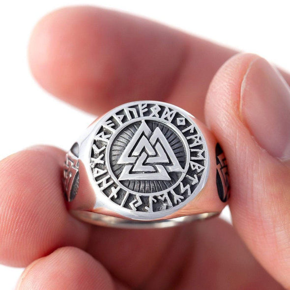 Explore 925 Sterling Silver Valknut and Runes Signet Ring