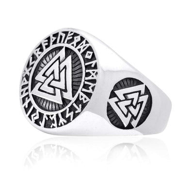 Explore 925 Sterling Silver Valknut and Runes Signet Ring