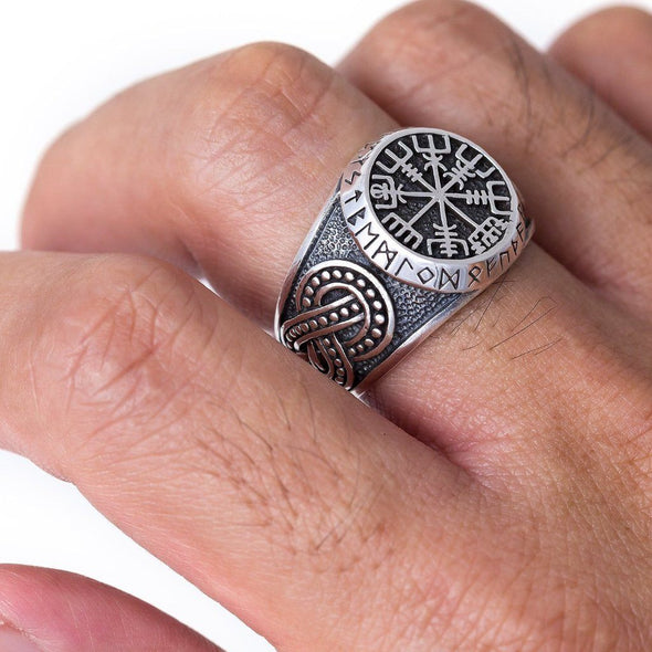 Explore 925 Sterling Silver Vegvisir, Runes and Knot-work Ring