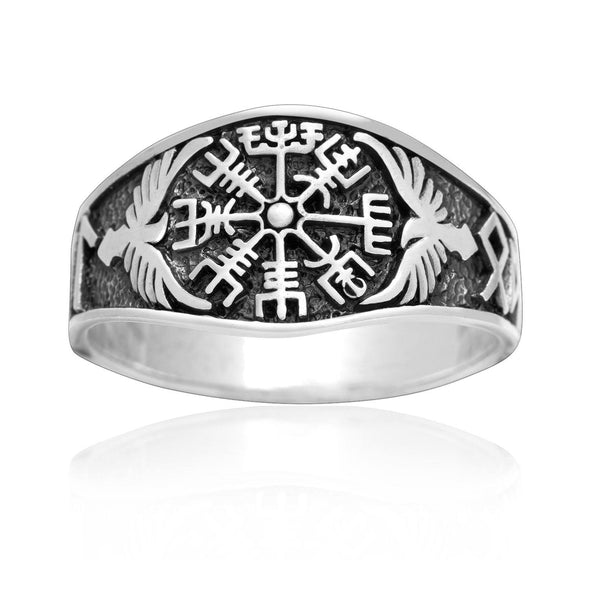 Explore 925 Sterling Silver Vegvisir and Raven Ring