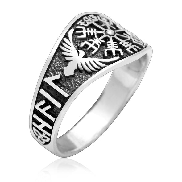 Explore 925 Sterling Silver Vegvisir and Raven Ring