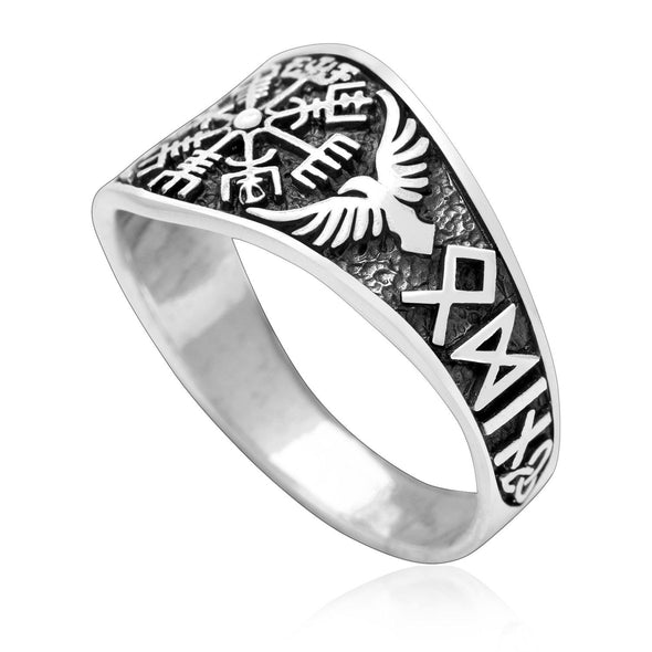 Explore 925 Sterling Silver Vegvisir and Raven Ring