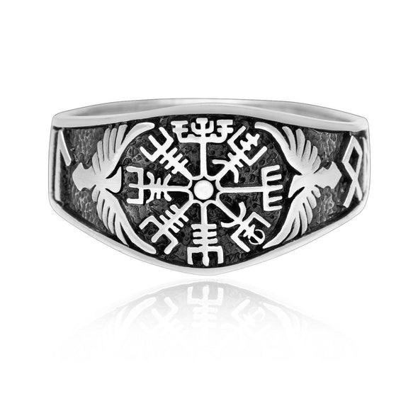 Explore 925 Sterling Silver Vegvisir and Raven Ring