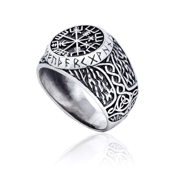 Explore 925 Sterling Silver Vegvisir and Runes Ring