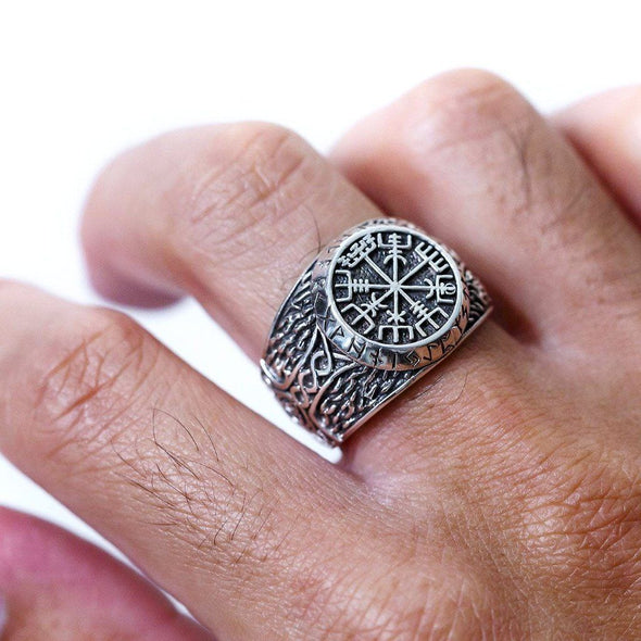 Explore 925 Sterling Silver Vegvisir and Runes Ring