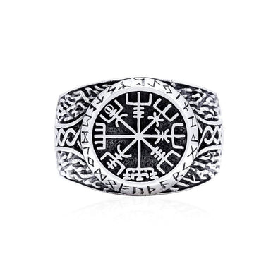 Explore 925 Sterling Silver Vegvisir and Runes Ring