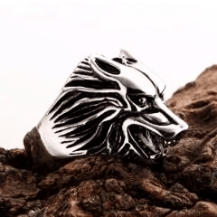 Explore 925 Sterling Silver Wolf Head Biker Ring