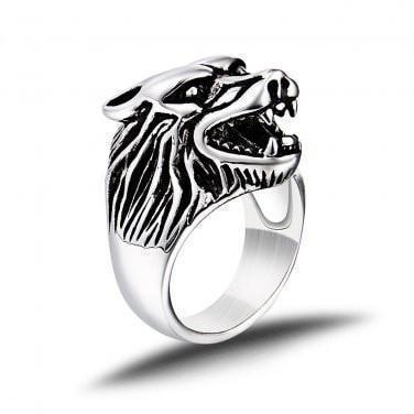 Explore 925 Sterling Silver Wolf Head Biker Ring