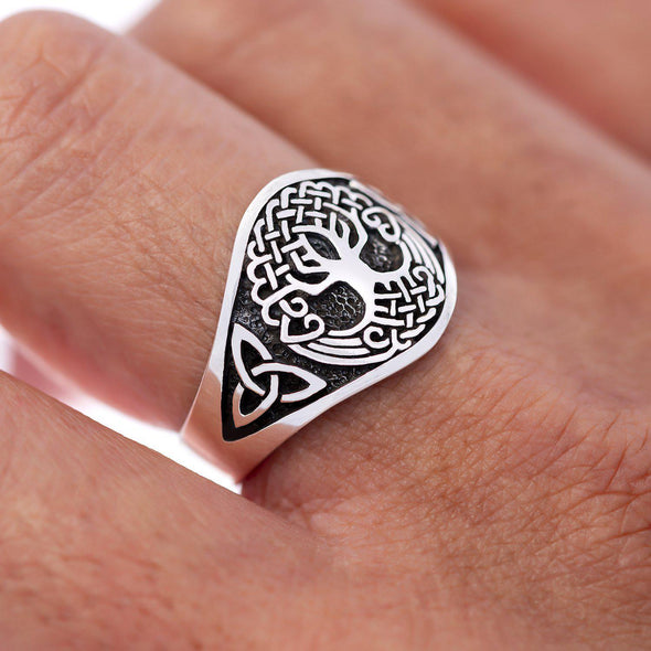 Explore 925 Sterling Silver Yggdrasil and Triquetra Ring