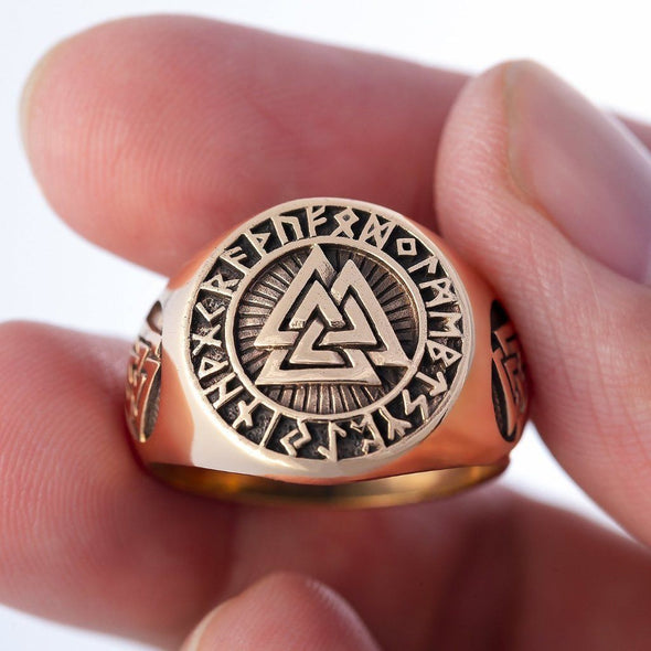 Explore Bronze Valknut and Runes Signet Ring