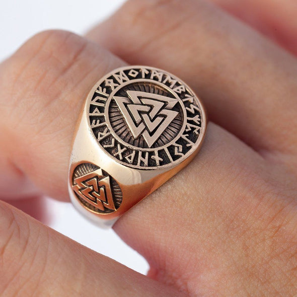 Explore Bronze Valknut and Runes Signet Ring