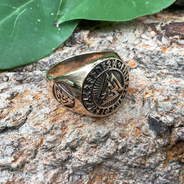 Explore Bronze Valknut and Runes Signet Ring