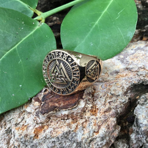 Explore Bronze Valknut and Runes Signet Ring