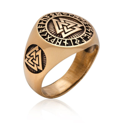 Explore Bronze Valknut and Runes Signet Ring