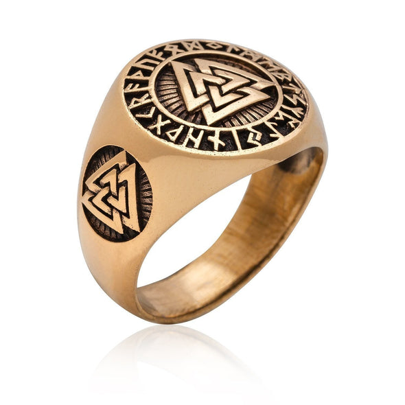 Explore Bronze Valknut and Runes Signet Ring