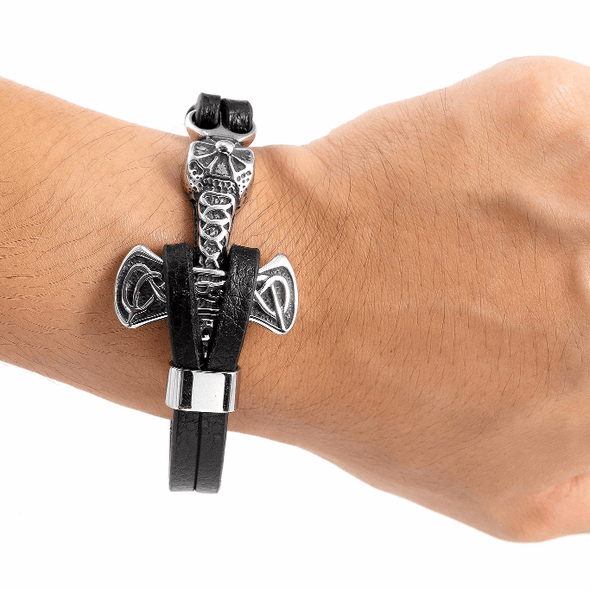 Explore Handcrafted Stainless Steel and Leather Thor's Hammer Wristband